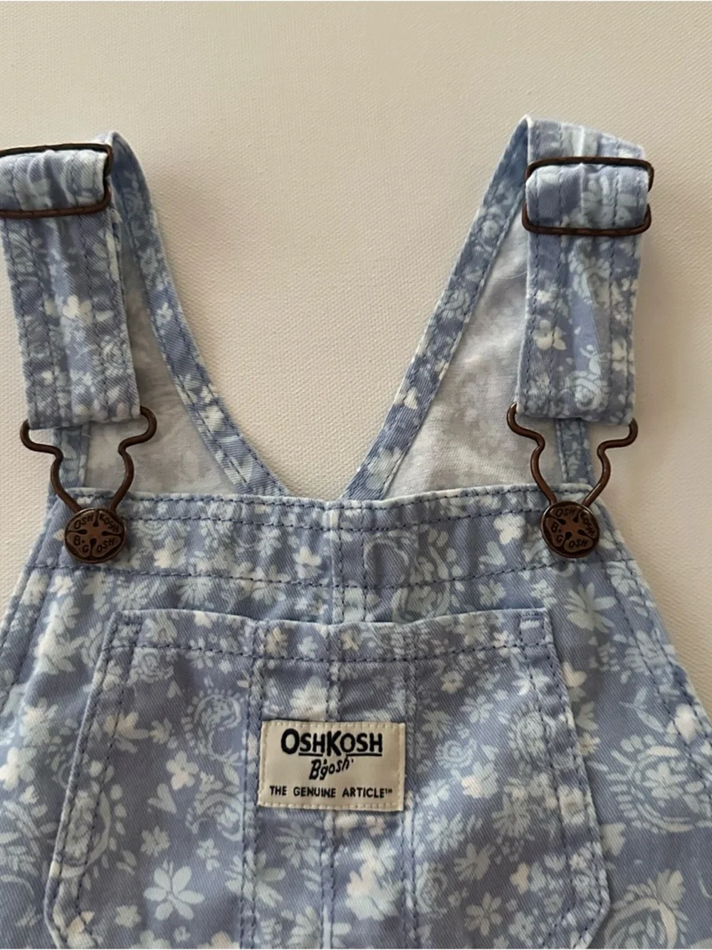 OshKosh B'gosh 5T Toddler Girl Light Blue & White Floral Denim Overall Dress